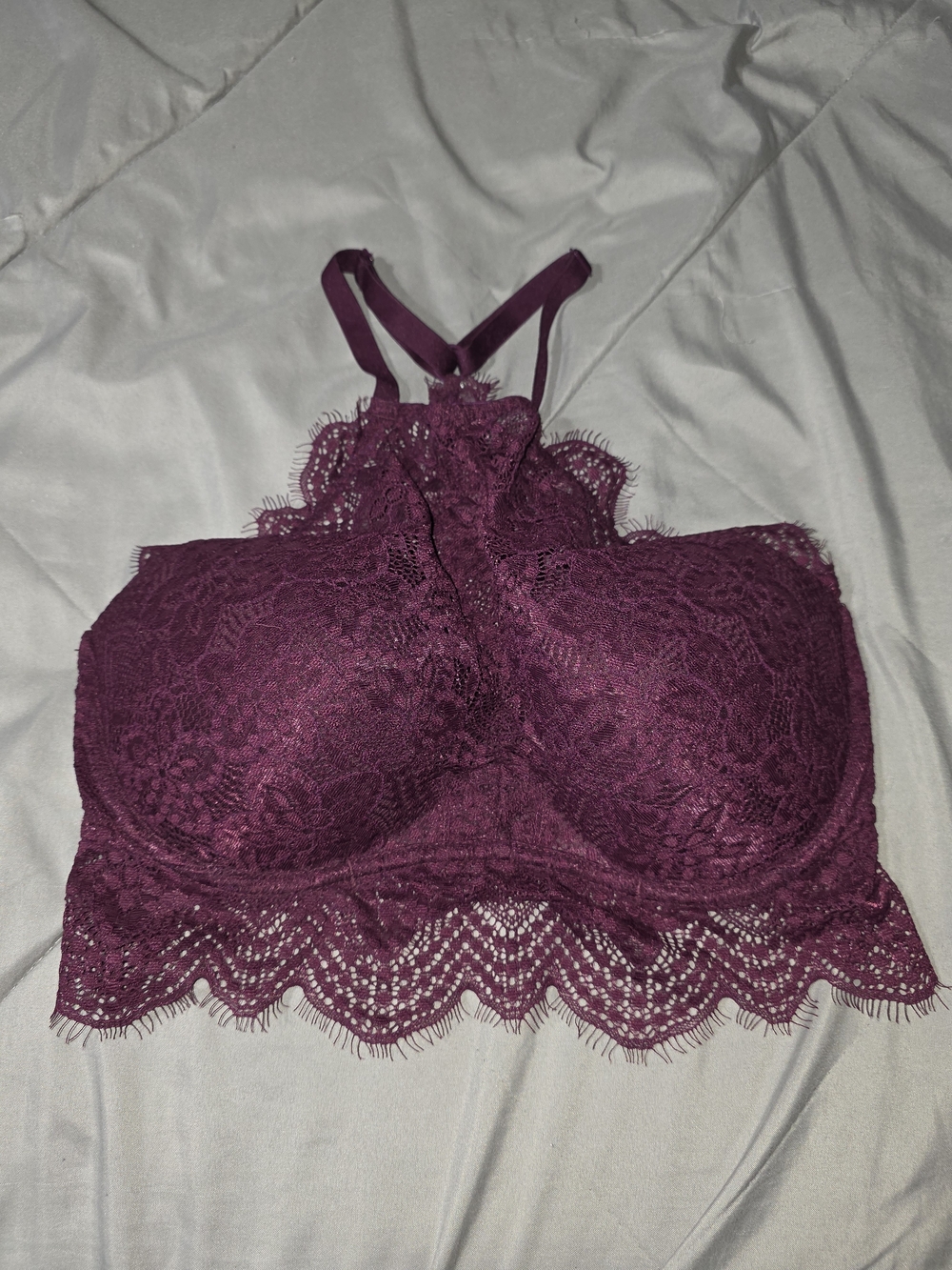 PINK Victoria's Secret Lace Bralette in Deep Plum Push Up D-DD